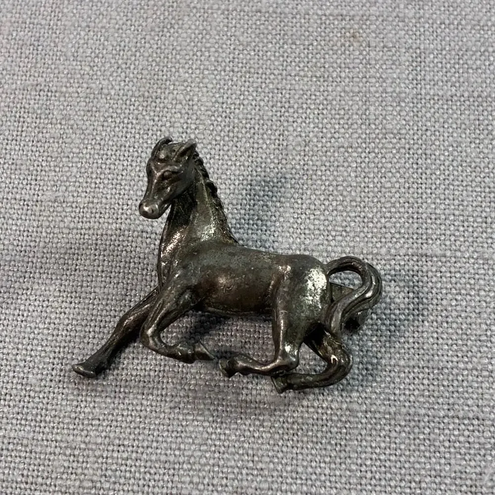 Vintage Galloping Horse Brooch Silver Tone Equestrian Stallion Figural Pin
